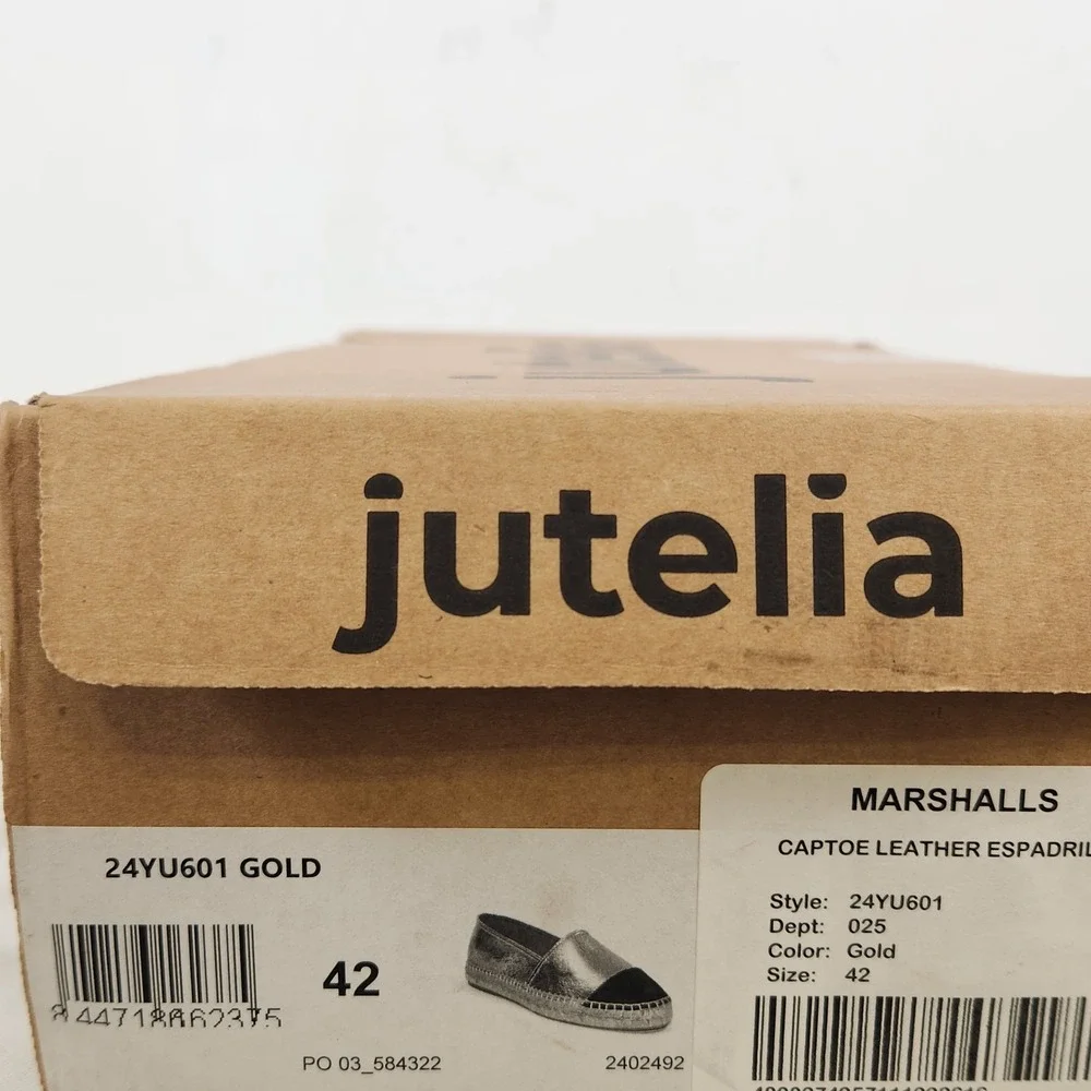 Jutelia Espadrille Flats Women Size 11 Gold Black Leather Cap Toe Slip On